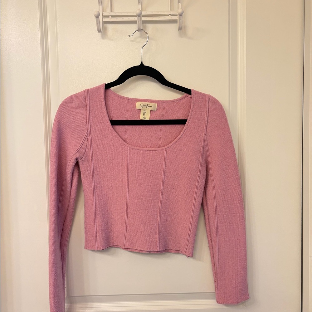 Jessica Simpson Blush Pink Scoop Neck Cropped Knit Top